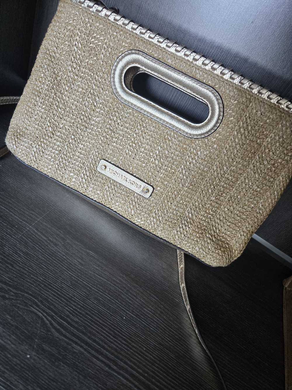 Michael Kors Metallic Gold Straw-Weave Crossbody Bag
